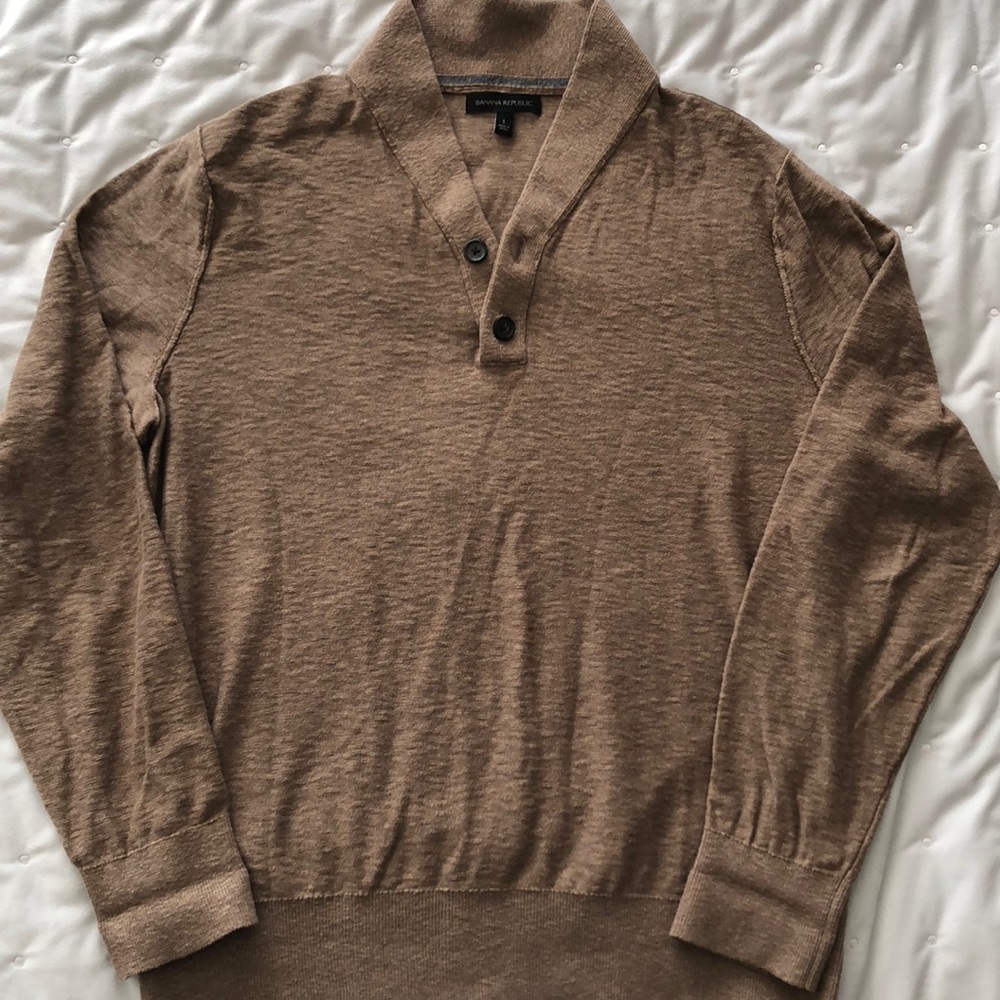 Cotton shawl collar button sweater